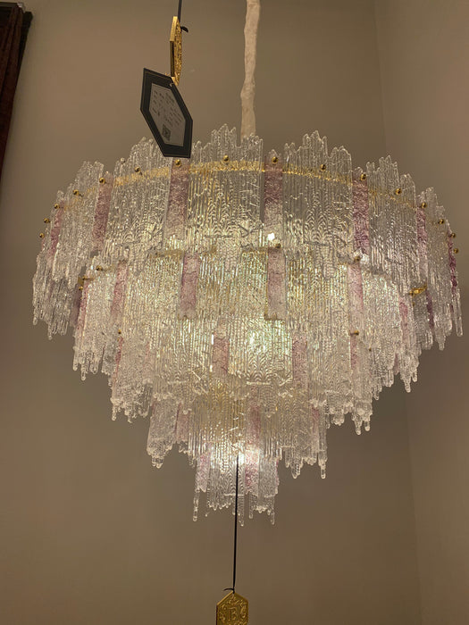 Light Luxury 5-Tier Round Pink/Blue Crystal Chandelier for Living Room/Bedrom