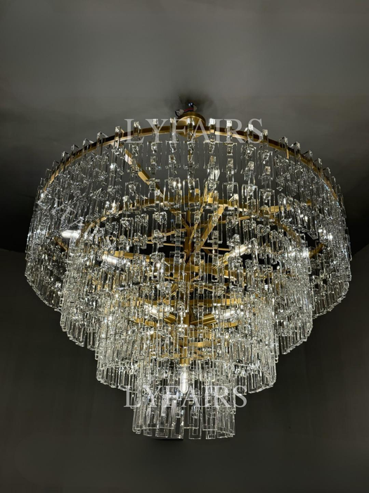 Luxury Round Tiered Cascade Rectangular Crystal Waterfall Chandelier
