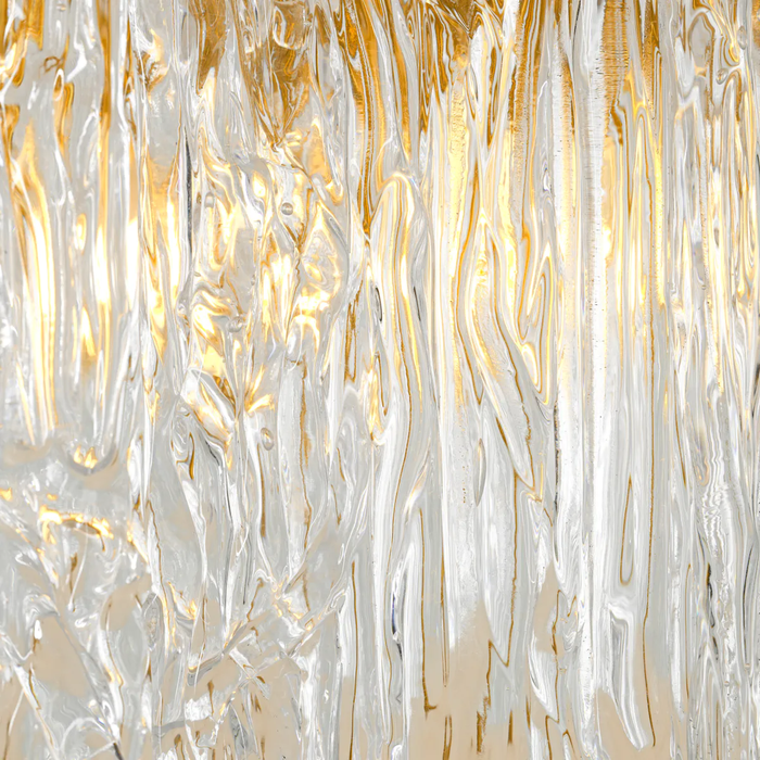 Modern Layered Falling Ribbed Textured Glass Chandelier