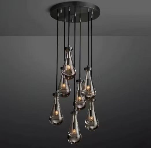 Lámpara de araña flotante moderna en forma de gota de lluvia para sala de estar/escalera/vestíbulo