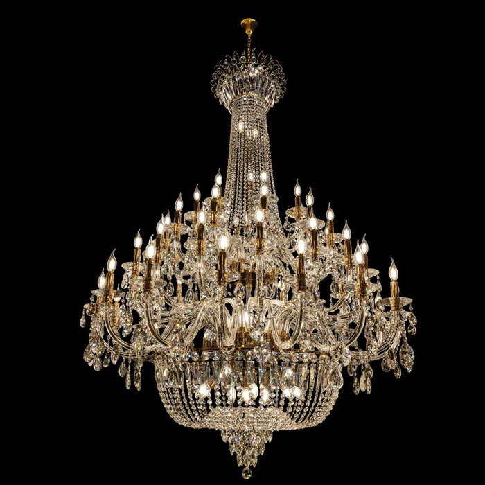 Candelabro de cristal de lujo con vela multicapa de estilo europeo Extra grande, accesorio de iluminación decorativo para vestíbulo/escalera de arte dorado
