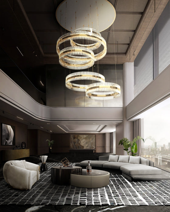 5-Ring Crystal Chandelier in Gold Finish