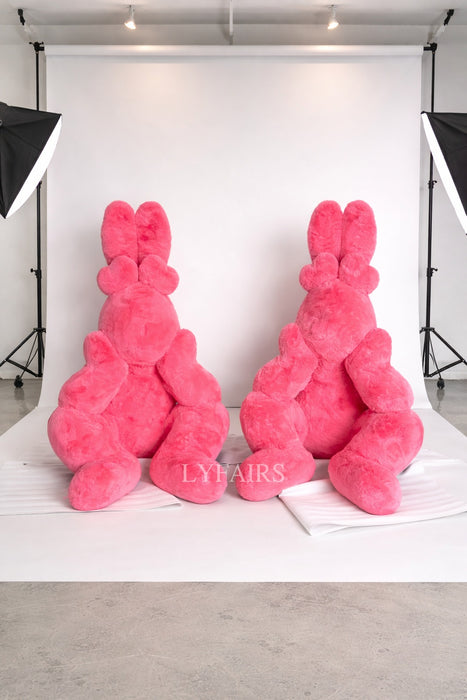 Giant Flocked Fur Pink Bunny Sculpture