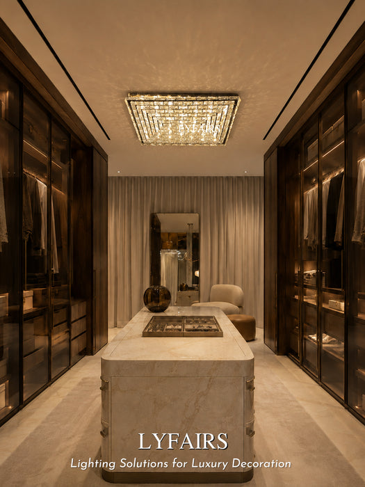 Luxury Modern Two-Layer Rectangle Flush Mount Crystal Chandelier