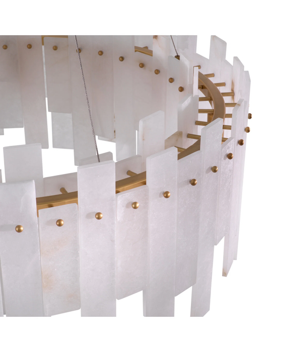 Modern Organic Slabs Round Alabaster Ring Chandelier