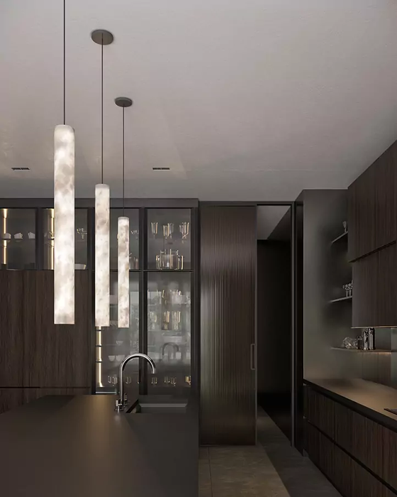 Modern Minimalist Long Tube Alabaster Pendant Light