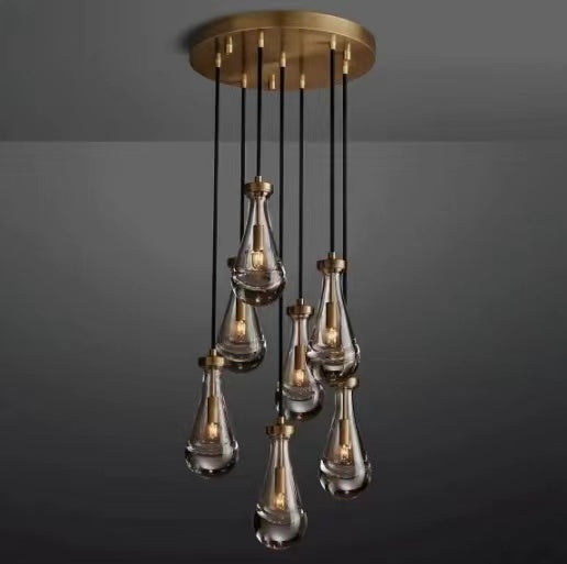 Lámpara de araña flotante moderna en forma de gota de lluvia para sala de estar/escalera/vestíbulo