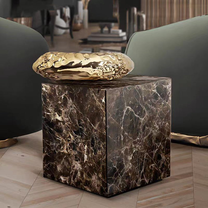 Italian Style Marble Side Table in Coffee/White/Green Colors with Brass