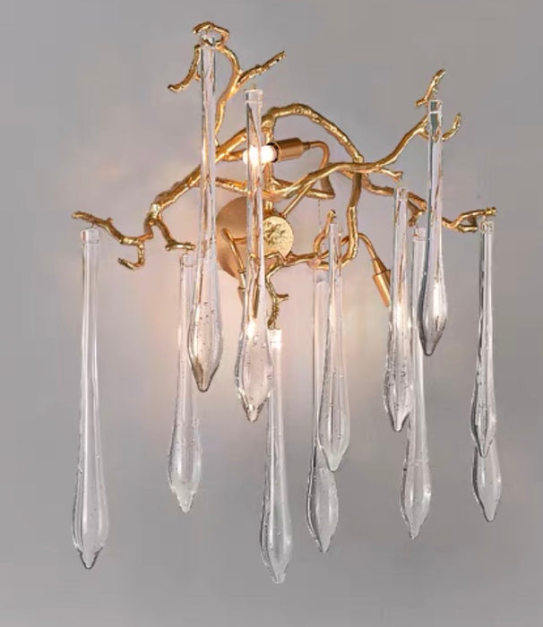 Lampadario a gocce di cristallo ramo del soggiorno in stile francese Lampadario moderno a soffitto per sala da pranzo con finitura in rame dorato