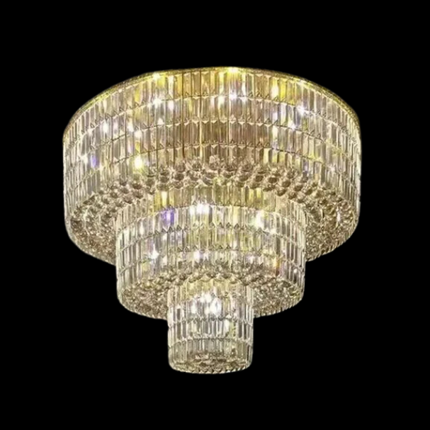Extra Large Gold Flush Mount Crystal Light Round 3-layers Decorative Living Room/Dining Room Light Fixture