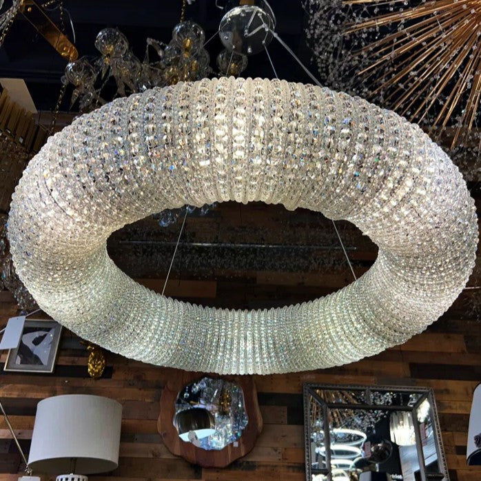 Lámpara colgante redonda de lujo con anillo de cristal para sala de estar, accesorio de iluminación para decoración de dormitorio en plata/oro