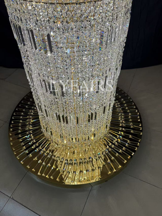 Oversized Art Designer Silver Crystal Long Ceiling Column Waterfall Chandelier