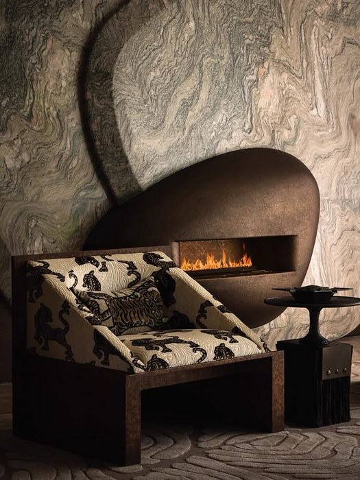 Luxury Retro Mythical Tiger Motif Block‑Frame Upholstery Lounge Chair