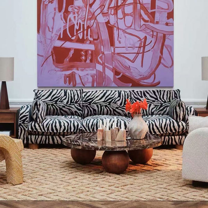 Modern Zebra‑Stripe Block Upholstered Modular Statement Sofa