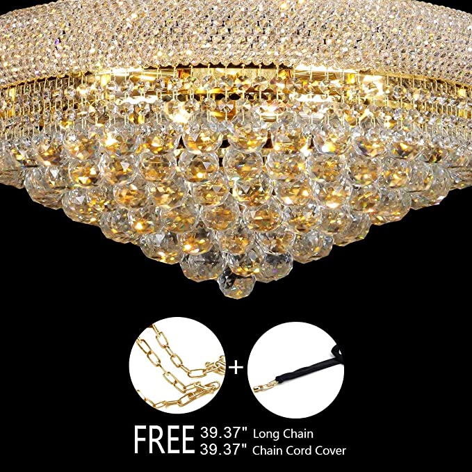 Luxury Empire Foyer Crystal Chandelier Pendant Ceiling Light Fixture In Gold/ Chrome Finish