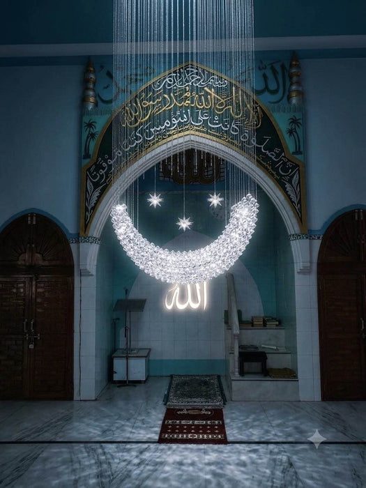Sculptural Celestial Crescent‑Moon & Star Crystal Chandelier