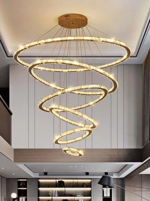 Light Luxury 5/6/7 Rings Crystal Chandelier for Staircase/Foyer/Villa