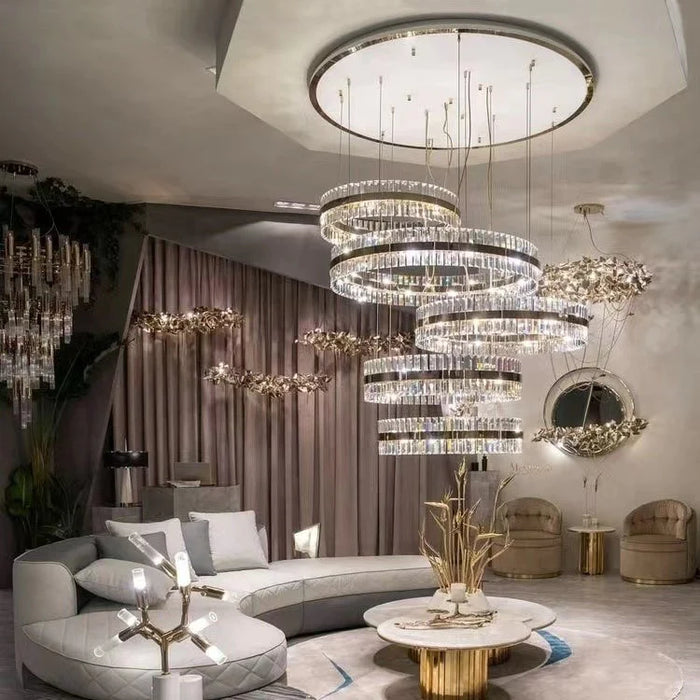 5-Ring Crystal Chandelier in Gold Finish