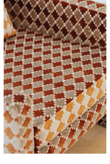 Retro Geometric Clover Amber Hush Cut‑Velvet Accent Armchair