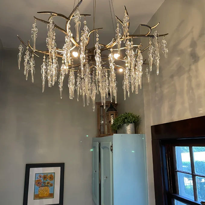 Nuovo lampadario geometrico in cristallo di lusso leggero per soggiorno/sala da pranzo/camera da letto