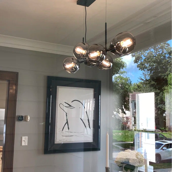 Modern Linear Smoky Gray Glass Globe Shade Chandelier for Dining Room/Kitchen Island