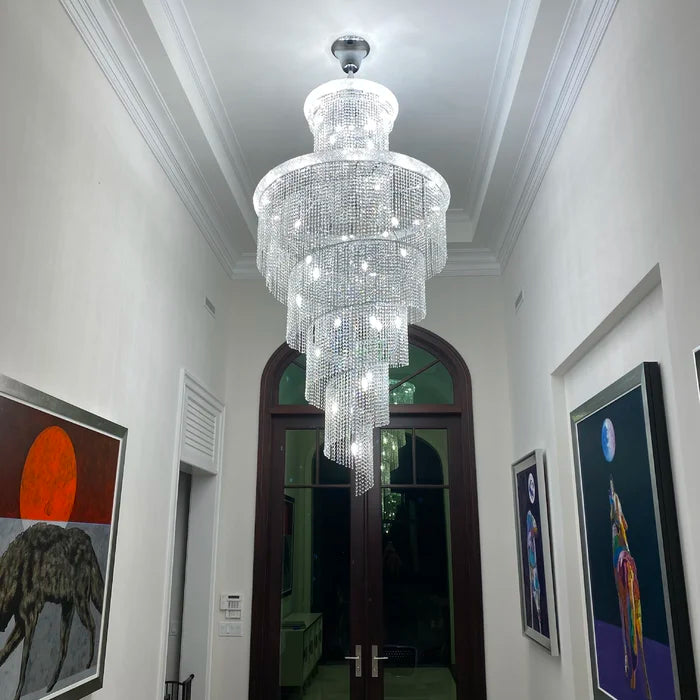 Lámpara de araña de cristal en espiral extragrande para escalera/vestíbulo/sala de estar