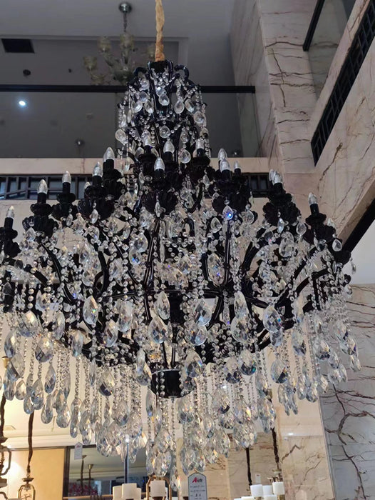 Extra Large Crystal Candle Chandelier in Black Finish for Living Room/Foyer/Staircase/Hotel