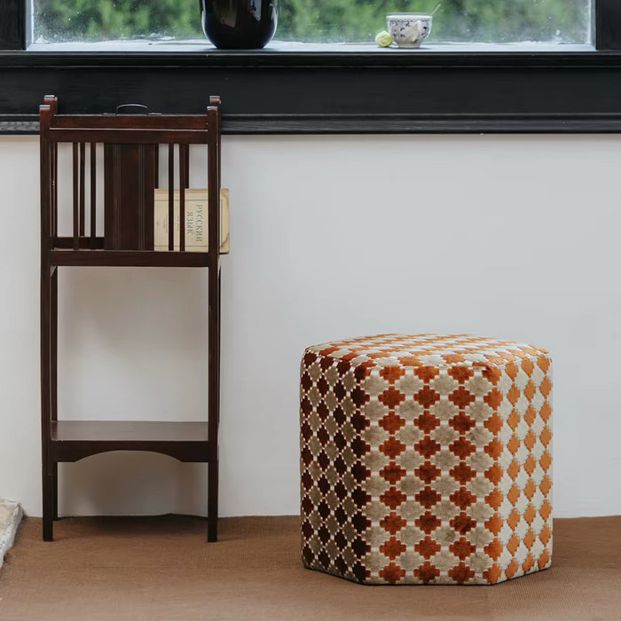 Retro Geometric Clover Amber Hush Cut‑Velvet Accent Armchair