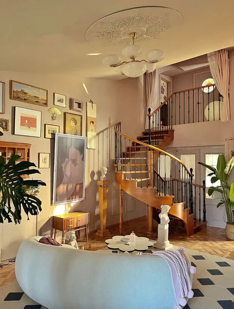 Mid-century Scandinavian American Vintage White Opal Brass Chandelier for Living Room/Bedroom