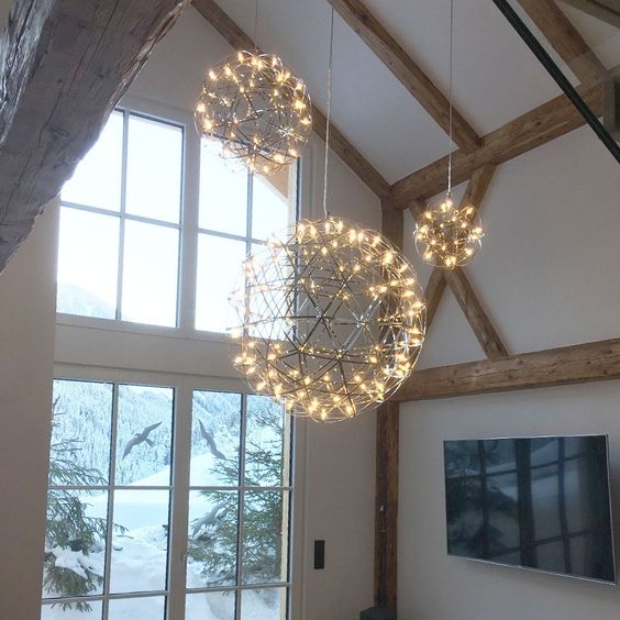 Lámpara redonda de cielo estrellado, iluminación de techo con bola de fuego para sala de estar o cabaña 