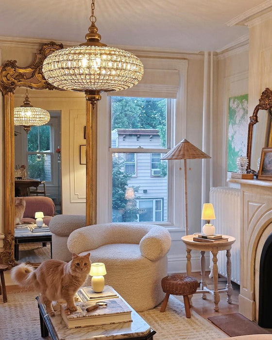 Lámpara de araña de cristal con cuentas vintage estilo imperio francés para sala de estar/dormitorio