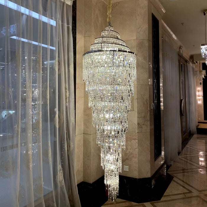 Lampadario di cristallo a spirale di lusso per foyer/scala