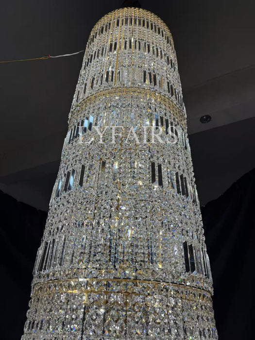 Oversized Art Designer Silver Crystal Long Ceiling Column Waterfall Chandelier