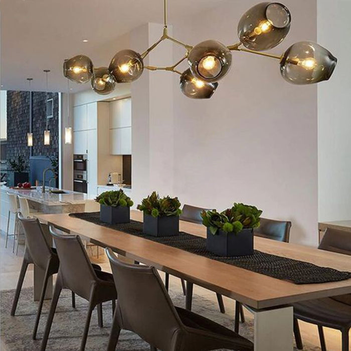 Modern Sputnik Smoky Gray/Amber Glass Branch Chandelier for Kitchen Island/Dining Room