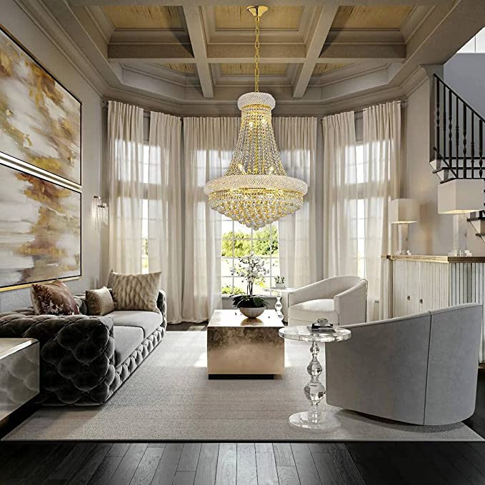 Luxury Empire Foyer Crystal Chandelier Pendant Ceiling Light Fixture In Gold/ Chrome Finish