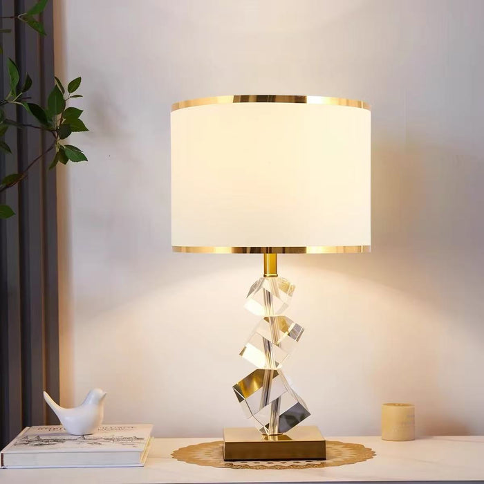 Modern Tiered Clear Geometric Crystal Table Lamp
