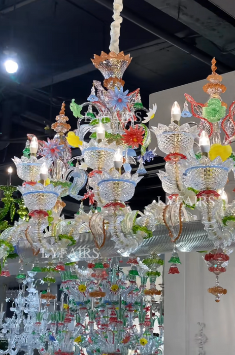 Luxury Palace Style Colorful Handmade Floral Crystal Linear Chandelier