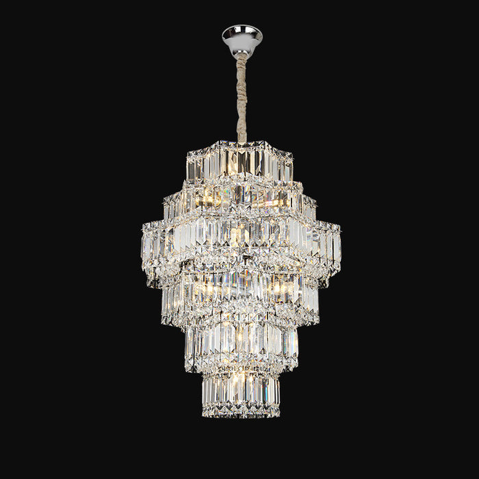 Extra Large Plaza Hall  Multi-Tier Crystal Chandelier Foyer Living Room Staircase Ceiling Lighting Fixture  In Chrome/ Silver Finish