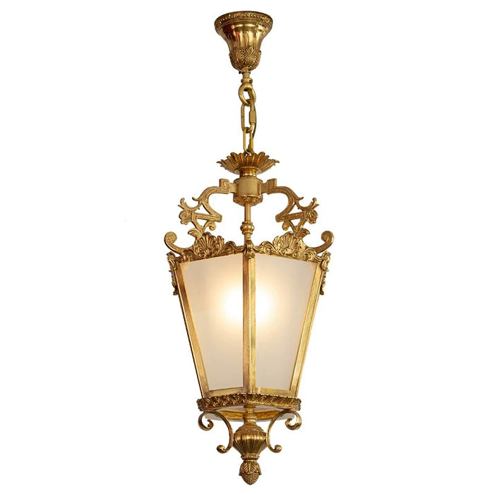 Vintage French Rococo Style Brass Glass Lantern Pendant Chandelier