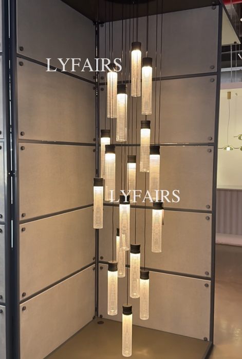 Modern Suspended Multi-Tube Acrylic Chandelier for High-ceiling