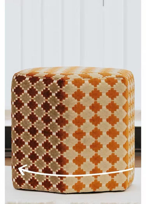 Retro Geometric Clover Amber Hush Cut‑Velvet Accent Armchair