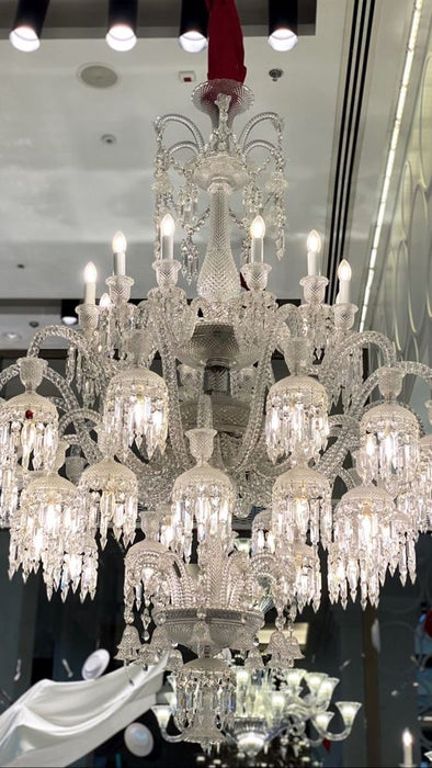 Candelabro de cristal de vela multicapa grande real de lujo para decoración de sala de estar/pasillo