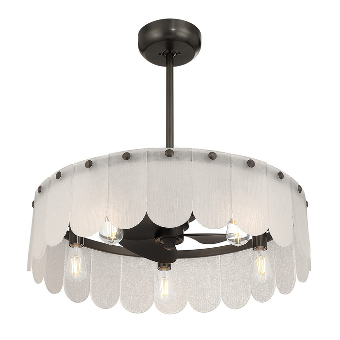 Modern Scalloped Textured Glass Ring Chandelier Fan Light