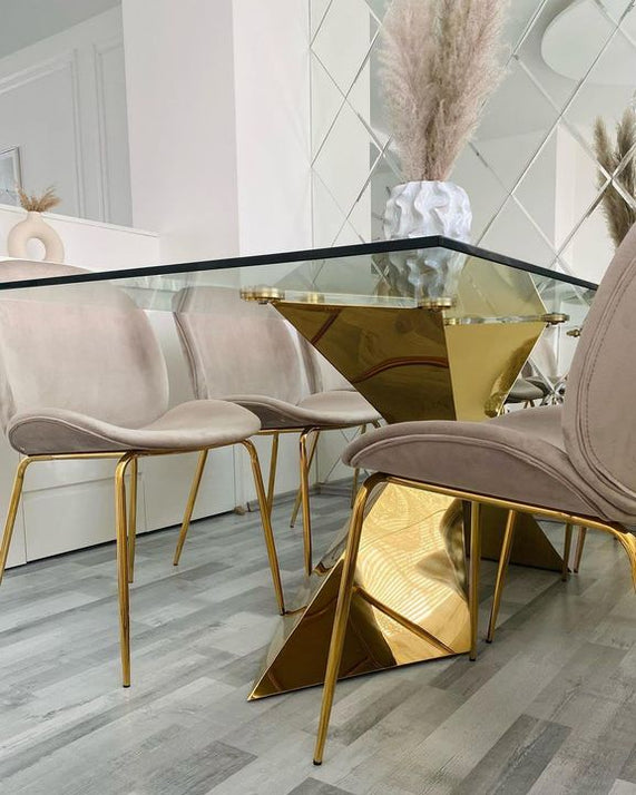 Luxury Gold Leg Glass Dining Room Table — Lyfairs