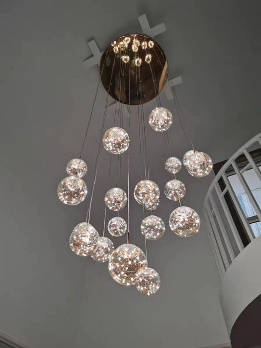 Lámpara de araña moderna con forma de globo de luz de estrellas para vestíbulo, bola de cristal transparente, decoración de luz, lámpara de techo para salón