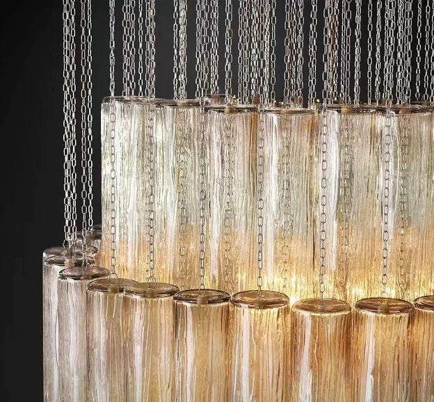 Lámpara de araña de cristal tubular de estilo italiano de lujo con acabado cromado