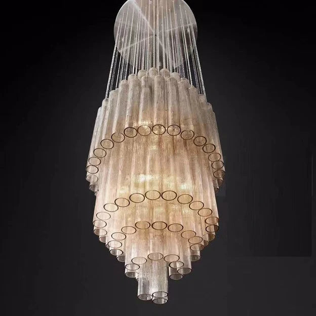 Lámpara de araña de cristal tubular de estilo italiano de lujo con acabado cromado