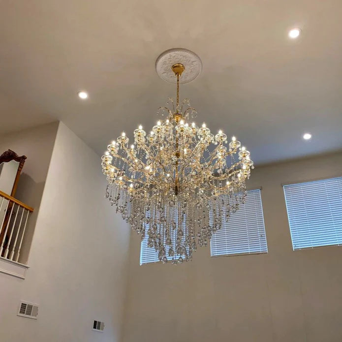 Lámpara de araña de cristal multicapa moderna clásica para escalera/vestíbulo/villa