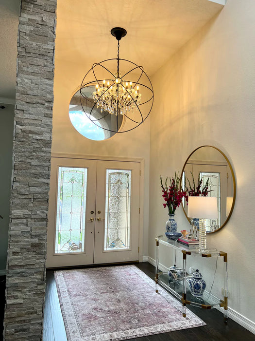 Candelabro de cristal con jaula de hierro y vela tradicional, accesorio de iluminación artístico creativo de diseñador para sala de estar grande/vestíbulo/pasillo/entrada