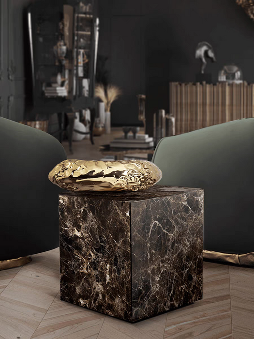 Italian Style Marble Side Table in Coffee/White/Green Colors with Brass